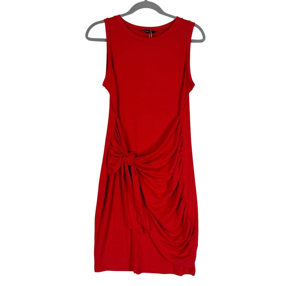 Lillusory Dress Womens M Red Sleeveless Ruched Tank Knee Length Jersey Casual